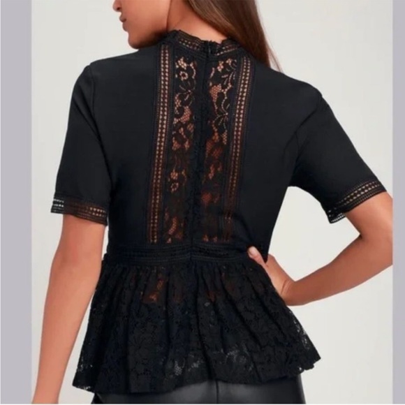 Zara Woman Classy Black Lace Peplum Short Sleeve Lace Ruffle Blouse Women Sz XS - Picture 3 of 11